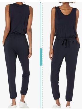 Daily Ritual Navy Sleeveless Drawstring Jumpsuit
